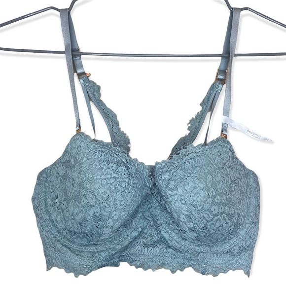 Aerie NWT Blue Floral Lace Real Power Balconette Underwire Bra Size 32C - Picture 1 of 7